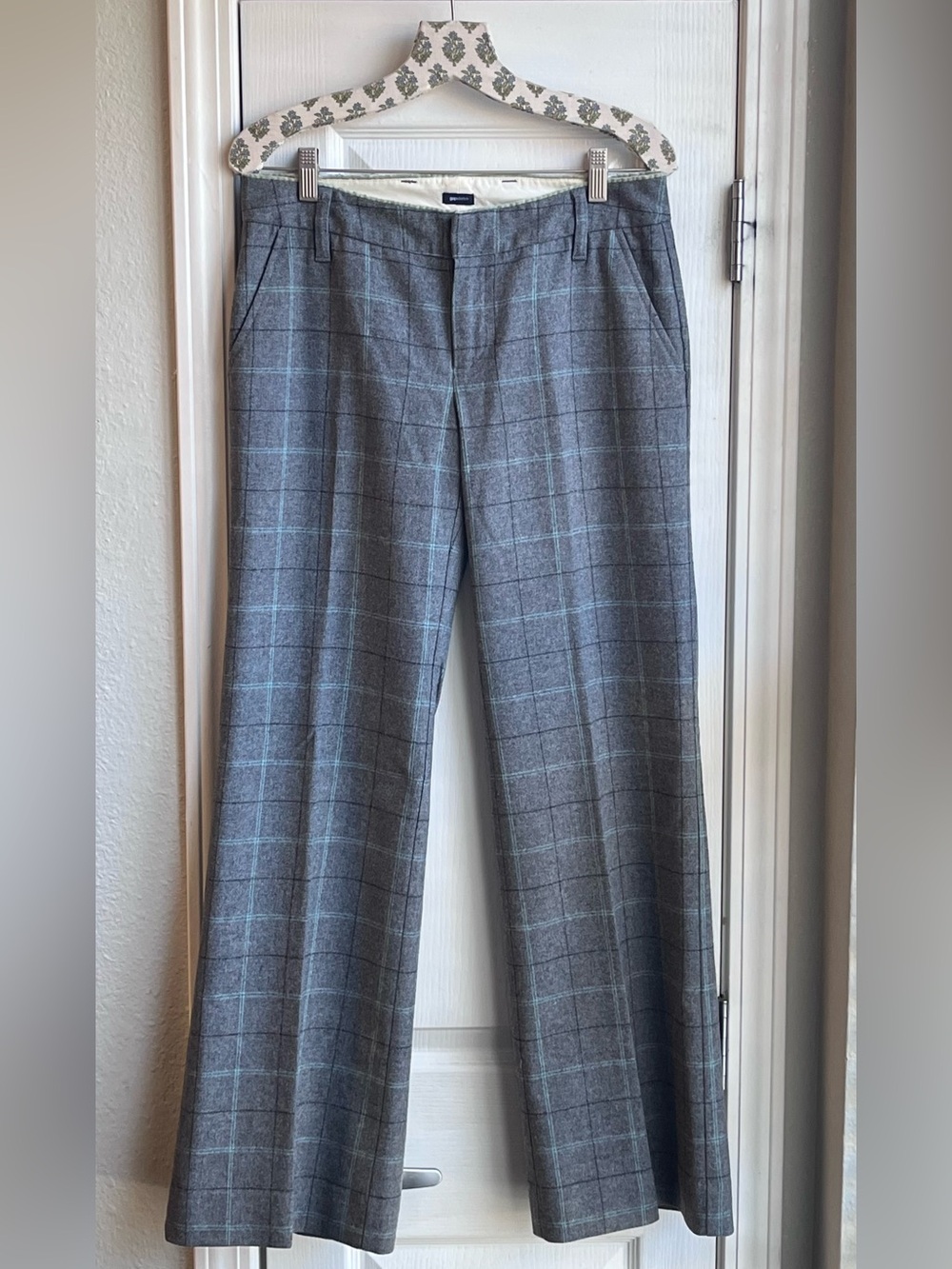 Gap Stretch Plaid Pants Gray Wide Leg Windowpane Trouser Size 4